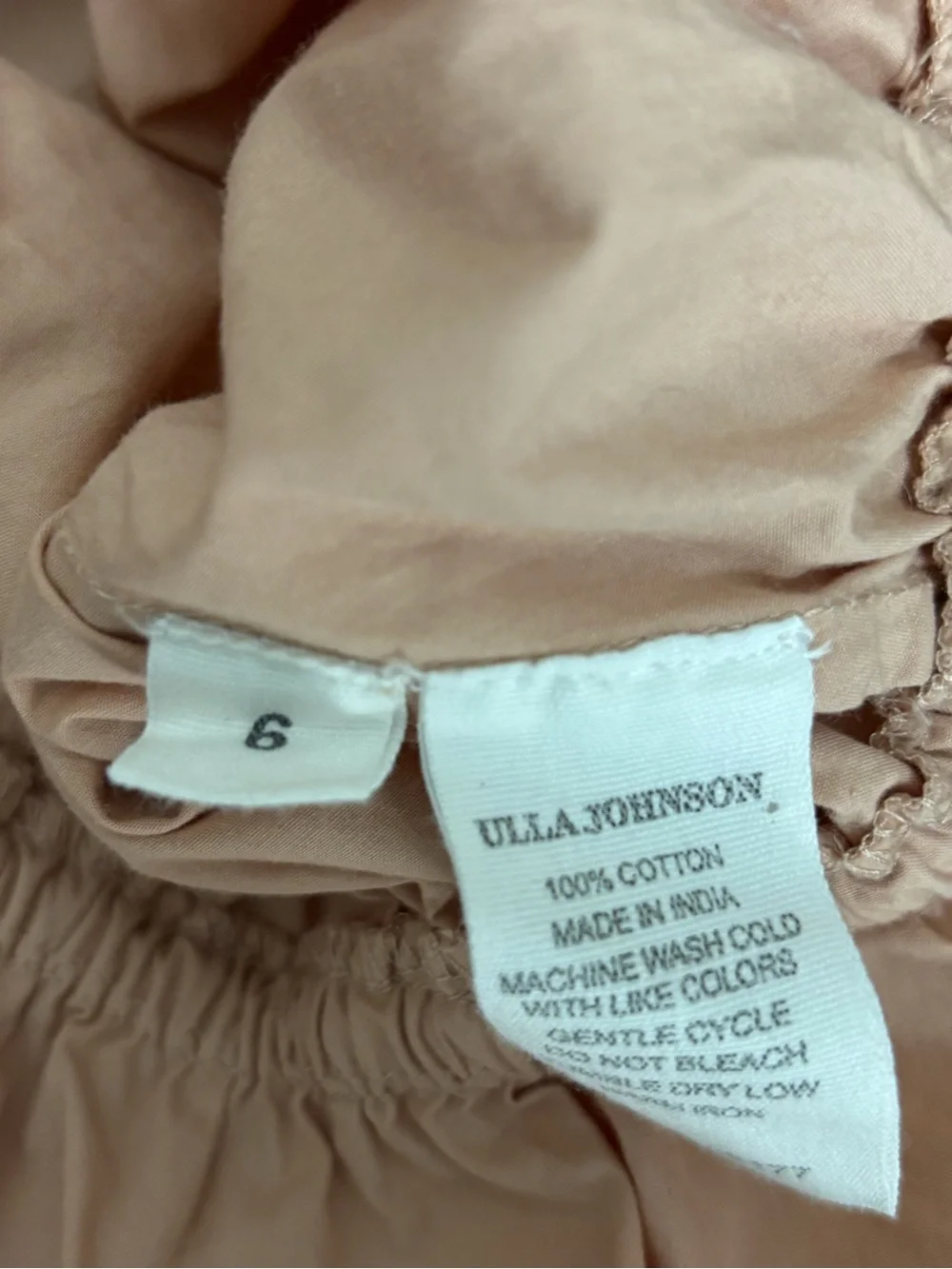 Ulla Johnson Sabina Vneck Blush Peplum Puff-Long Sleeve Tie-Front Blouse Size 6